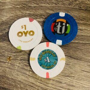 Lucky Gift Lot of 3 Casino Chips Las Vegas OYO Venetian Treasure Island